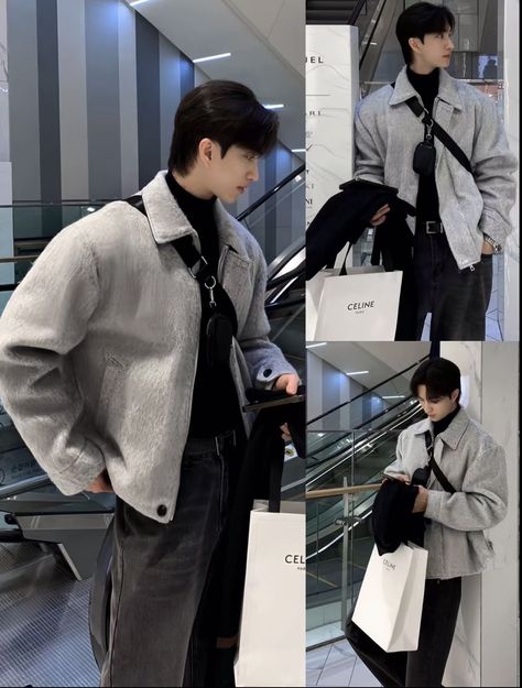 Winter Outfits Men Asian, Men Outfits Aesthetic Winter, All Black Winter Outfit Men, Korean Men Winter Outfit, Grey Outfit Winter, Winter Fits Men, Men Outfits Aesthetic, Korean Winter Outfits, Korean Street Fashion Men