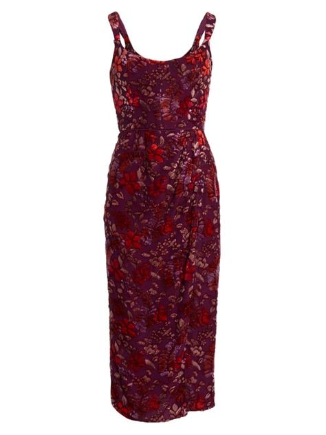 Shop Markarian Marla Velvet Burnout Midi-Dress | Saks Fifth Avenue Burnout Velvet Dress, Velvet Burnout, Future Outfit, Red Floral Dress, Vintage Floral Dress, Gala Dresses, Outfit Inspo Fall, Red Carpet Fashion, Fancy Dresses