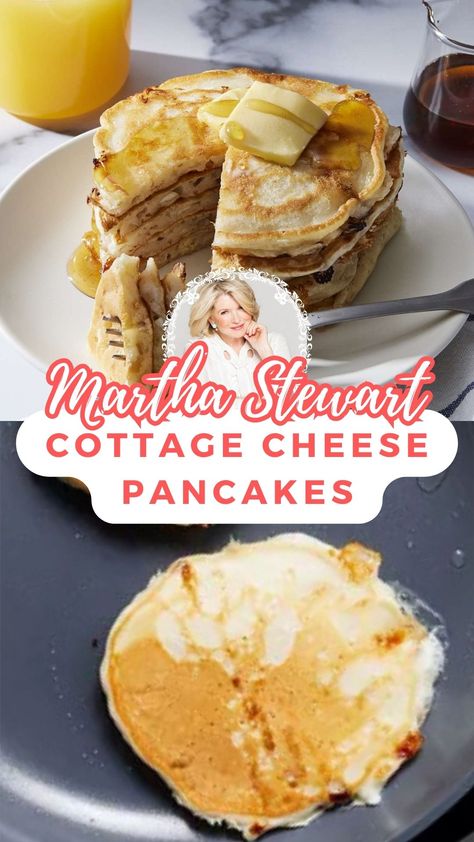 Martha Stewart Cottage Cheese Pancakes​ Martha Stewart Cottage Cheese Pancakes, Fluffy Cottage Cheese Pancakes, Protein Pancakes Cottage Cheese, Easy Cottage Cheese Recipes, Cottage Pancakes, Martha Stewart Pancakes, Cottage Cheese Recipes Breakfast, Quick Nutritious Breakfast, Cottage Cheese Breakfast