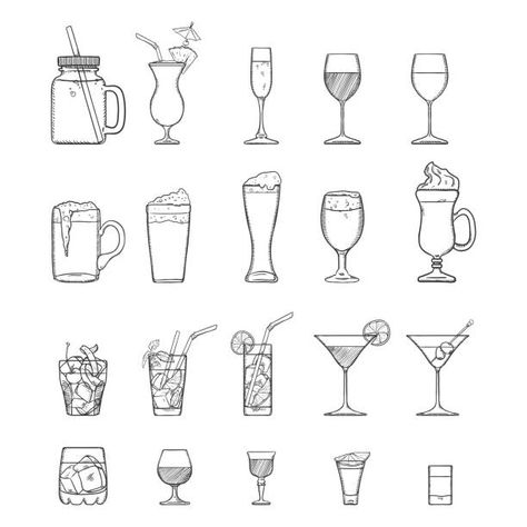 Taboo Tattoo, Cocktail Illustration, Hip Tattoos Women, Bee Tattoo, Alcohol Drinks, Vector Sketch, American Traditional Tattoo, Black And White Drawing, Simplistic Tattoos