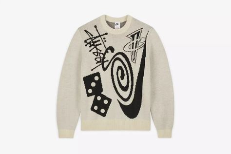 Nike X Stussy, Nike Fleece, Jacquard Sweater, Long Sleeve Knit Sweaters, 로고 디자인, Japan Fashion, Street Chic, White Sweaters, Long Sleeve Knit