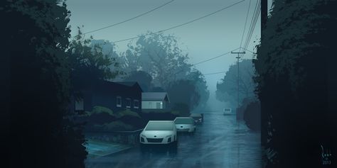 Robh Ruppel, Rainy Street, Matte Painting, Animation Background, Plein Air Paintings, Environment Design, Uncharted, Environment Concept Art, Environmental Art