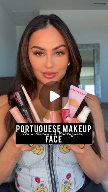 Christen Dominique on Instagram: "Omg! Full blooded Portuguese women are so stunning so I had to try it out on my Mexican & Portuguese face🙃  @kiehls SPF 50+ - works beautifully under all makeup water based, silicone 🤌🏼 @dominiquecosmetics Brown Frame Pencil, and Brow Gel @glowrecipe Hue Drops @tower28beauty Skin Tint @nudestix bronzer @dominiquecosmetics Concealer  @dominiquecosmetics Cream blush in Warm Peach @essencemakeup Mascara primer, and mascara  @houseoflashes in style Kitty Cat @gisou Lip oil in Strawberry Sorbet  #portuguesemakeup #makeup #countryvscountry #makeuptutorial #mexicanportugese #portuguese" Portuguese Makeup, Portuguese Tattoos For Women, Portugese Girl Aesthetic, Hue Drops, Portuguese Women, Learning Portuguese Brazil, Gisou Lip Oil, Christen Dominique, Portuguese Tile Earrings