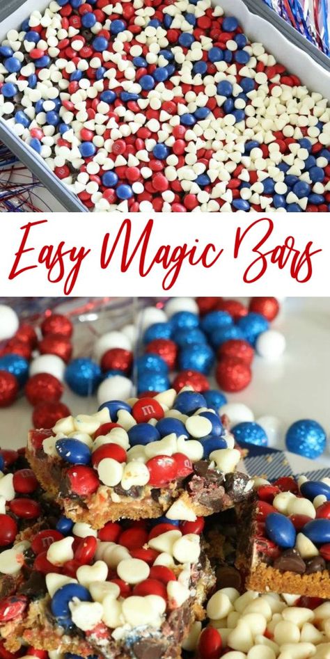 Desserts Recipes Easy, Americana Food, Memorial Day Desserts, 4th July Food, Memorial Day Foods, Patriotic Cookies, Magic Cookie Bars, Magic Bars, Patriotic Food