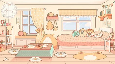 Room Perspective Drawing, Bedroom Illustration, Kawaii Bedroom, Bedroom Drawing, Cartoon House, Kawaii Illustration, Pastel Room, Background Drawing, Cute Kawaii Drawings