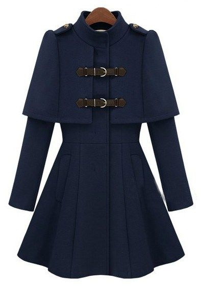 Navy Blue Coat, Cloak Coat, Blue Cape, Navy Coat, Royal Court, Blue Coat, Collar Coat, Cape Coat, Collared Coat