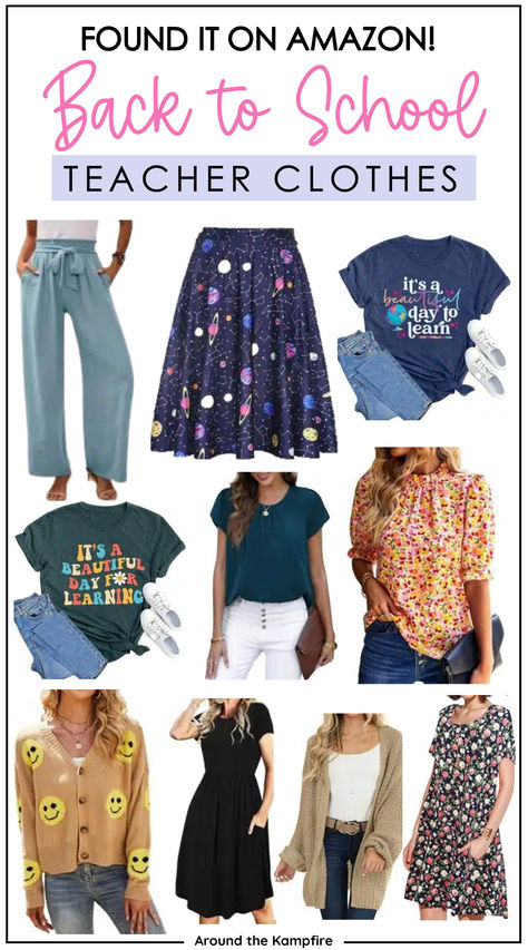 Teacher outfits on Amazon for back to school. Jeans Teacher Outfit Casual Fridays, Teacher Amazon Outfits, Teacher Style 2024, Teacher Outfits Pants, Comfortable Professional Outfits, School Work Outfits Teacher Clothes, 2024 Teacher Outfits, Teacher Work Outfits, First Day Of School Teacher Outfit