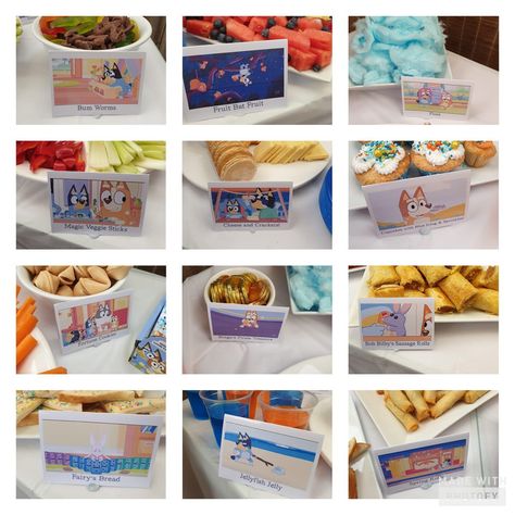 Ideas for bluey theme party food Marceline Birthday, Bluey Party Food, Bluey 3rd Birthday, 2nd Birthday Bluey, Bluey 1st Birthday, Bluey Bday Party, Bluey 2nd Birthday, Bluey Birthday Ideas, Bluey Party Ideas