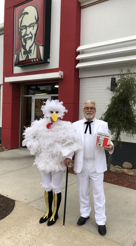 Kernel Sanders Costume, Kernal Sanders Kfc Costume, Colonial Sanders And Chicken Costume, Kentucky Fried Chicken Costume, Kernel Sanders And Chicken Costume, Colonel Sanders And Chicken Costume, Kfc Costume, Chicken Costume Diy, Colonel Sanders Costume