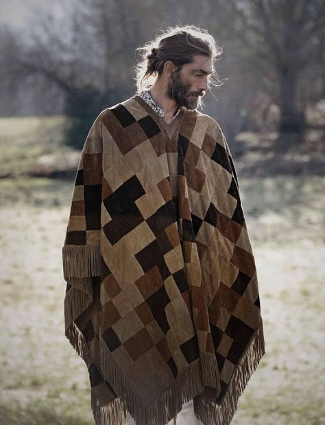 male pattern boldness: And speaking of ponchos...et al. Bvlgari Man Extreme, Mens Cape, Poncho Men, Mens Poncho, Bohemian Men, Book Fashion, Cape Cloak, Moda Hippie, Men's Long Hairstyles