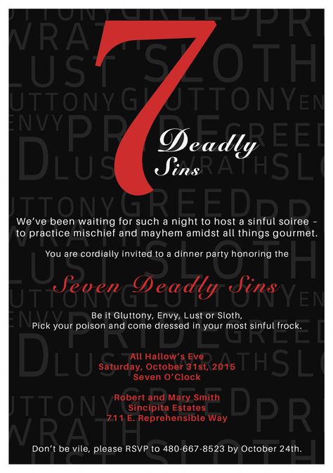 7 Deadly Sins Party, Seven Deadly Sins Party, Party Costume Ideas, Best Couple Tattoos, Toddler Parties, Saints And Sinners, Catering Business, Dinner Decoration, 7 Deadly Sins