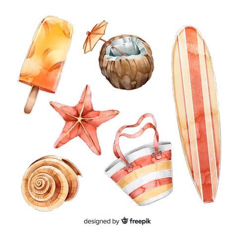 Travel Clipart, Beach Clipart, Summer Watercolor, Summer Clipart, Graphic Design Tools, Pretty Designs, Presentation Template Free, Beach Art, Copic