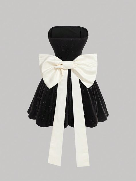 Women's Velvet Bow Decorated Mini Black Dress, Bow Detachable,Black Homecoming Dress,Black Mini Dress Black Party    Plain Fit and Flare Medium Stretch  Women Clothing, size features are:Bust: ,Length: ,Sleeve Length: Black And White Birthday Outfit, Black Birthday Dresses, Black Dress With Bow, Homecoming Dresses Black Women, Black Bow Dress, Sweet 16 Outfits, Sweet 16 Themes, Layered Ruffle Dress, Black Hair Clips