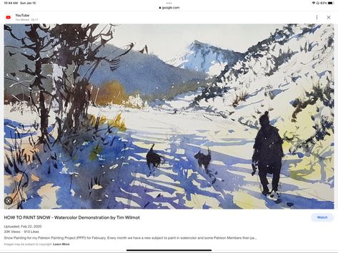 Paint Snow, Watercolor Snow, Watercolour Landscapes, Snow Painting, Dogs Paw, Mountain Landscape Painting, Watercolor Workshop, Watercolor Video, Painting Snow