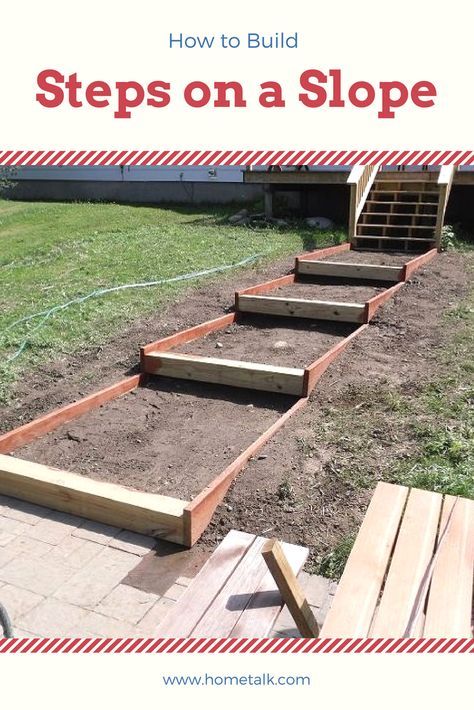 How to Build Steps on a Slope - Most people struggle with sloped backyards, but this idea is amazing—and it takes just 2 days! Steps On A Slope, Concrete Backyard, Sloped Backyard Landscaping, Landscape Stairs, How To Build Steps, Sloped Yard, Sloped Backyard, Garden Stairs, Exterior Stairs