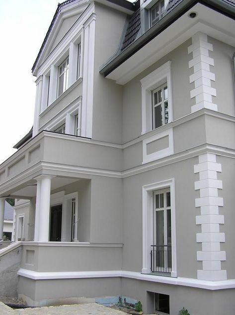 #building درابزين السلم, House Paint Color Combination, Gray House, Exterior House Paint Color Combinations, Small House Design Exterior, Classic House Exterior, Small House Elevation Design, Classic House Design, House Design Pictures