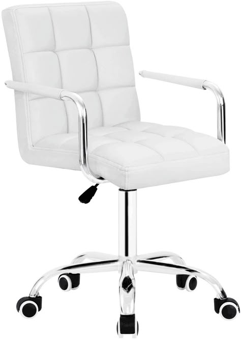 Lacoo Mid-back Office Chair PU Leather Adjustable Height Office Desk Chair 360 Degree Swivel with Armrest, White - Walmart.com White Desk Chair, White Office Chair, Rolling Chair, Retro Desk, Computer Desk Chair, New Room Ideas, White Desk, Figs Scrubs, Work Chair