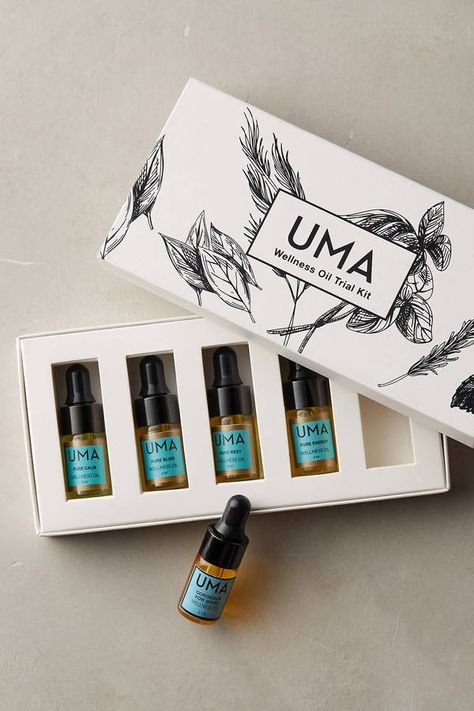 Uma Wllness Oil Kit $40 Essential Oil Box, Essential Oils Kit, Perfume Packaging, Essential Oil Fragrance, Brand Identity Pack, Luxury Packaging, Spa Kit, Makeup Shop, Beauty Wellness