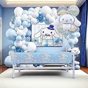 Educatgame Kawaii Birthday Decorations - Set of 131, Kawaii Party Decorations, Cute Cartoon Anime Party Supplies Include Blue and White Balloon Arch Kit, Foil Balloons, Tablecloth and Backdrop Cloud 9 Birthday Backdrop, Cinamoroll Birthday Party, Cinnamoroll Birthday Party Decor Ideas, Cinnamoroll Party Ideas, Sanrio Birthday Party Decorations, Blue And White Balloon Arch, Cinnamoroll Birthday Party, Mermaid Birthday Party Decorations Diy, Cinnamoroll Party