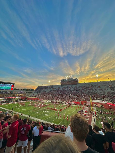 sunset, stadium, indiana university, iu, hoosiers, football game, football Indiana University Aesthetic, Midwest Core, Romanticizing College, Iu Bloomington, College Gameday Outfits, Indiana University Bloomington, Gameday Outfits, College Gameday, Dream College