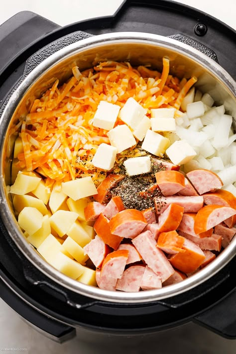 Dinner For 2 Instant Pot, Instapot Recipes With Potatoes, Kielbasa Recipes Instapot, Instant Pot Recipes Smoked Sausage, Pressure Cooker Sausage And Potatoes, Frozen Sausage Instant Pot, Instant Pot Recipe With Potatoes, Slow Cooking In Instant Pot, Bacon Cheeseburger Potato Soup Instant Pot