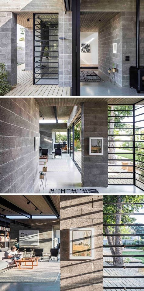 Cinder Block House, Concrete Block House, New Modern House, Black Window Frames, Block House, Concrete Houses, Concrete Block, Concrete Home, Contemporary Exterior