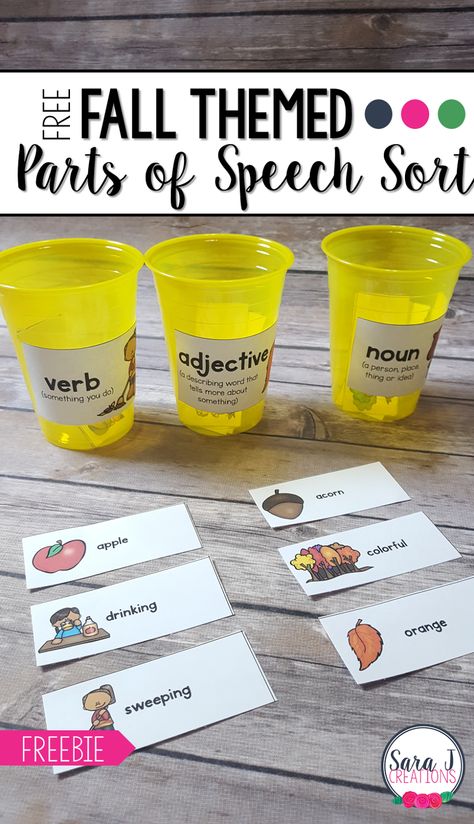 Adjective Noun Verb Activities, Nouns Adjectives And Verbs Activity, Verbs Activities For Kids, Nouns Verbs Adjectives Activities, Adjectives With A, Parts Of Speech Activity, Halloween Stations, Teaching Nouns, Verbs And Adjectives