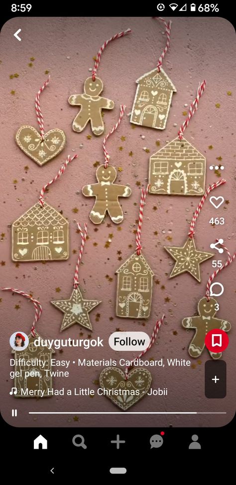 Gingerbread Man Cardboard, Cardboard Gingerbread Man, Cardboard Gingerbread, Cardboard Gingerbread House, Gingerbread Man Crafts, Gingerbread Decorations, White Gel Pen, Gingerbread Men, Christmas Decorations For The Home