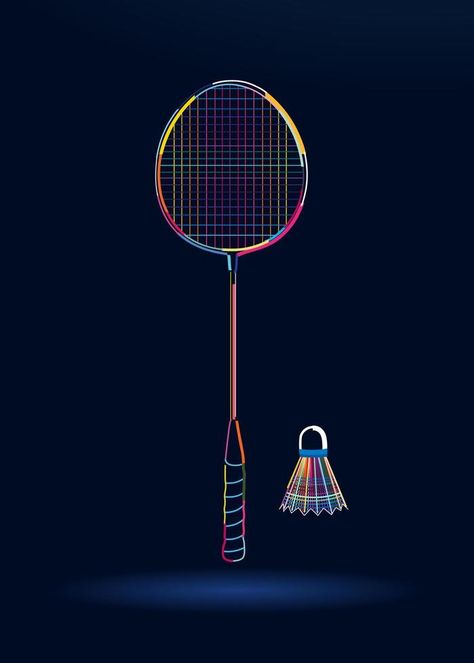 Badminton racquet with shuttlecock, abstract, colorful drawing. Vector illustration of paints Badminton Games, Badminton Tournament, Colorful Drawing, Double Layer Dress, Drawing Vector, Graphic Design Layouts, Sleeves Clothing, Weave Style, Logo Banners