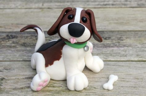 Cupcakes Decoration Fondant, Doggie Cupcakes, Sugar Animal, Fondant Dog, Fondant Figurines, Birthday Cupcakes Decoration, Dog Cake Topper, Cake Topper Tutorial, Fondant Animals