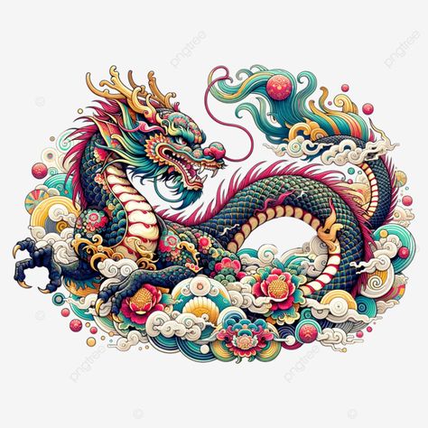 Dragon Traditional, Chinese Dragon Art, Traditional Illustration, Eastern Dragon, Chinese Folk Art, Logo Cloud, Asian Dragon, Pottery Painting Designs, Black And White Tree