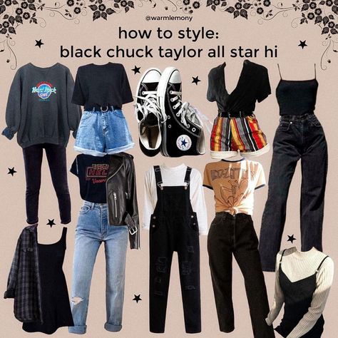 Converse Chuck Taylor All Star Outfit, Hi Top Vans Outfit, Style Black Converse, Converse Chuck Taylor Outfit, Van High Tops Outfit, All Stars Outfit, Black High Top Converse Outfits, High Top Vans Outfit, Outfit Ideas With Vans