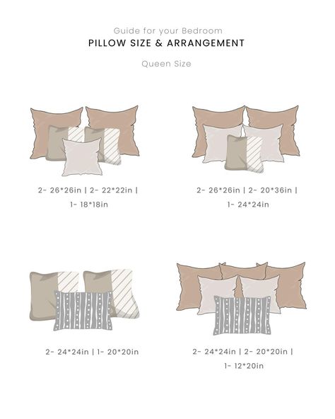 Unlock the Art of Queen Size Bed Pillow Arrangement: Elevate Your Bedroom Aesthetics with These Stylish and Comfortable Pillow Layouts. 🛏️✨ #PillowArrangement #BedroomDecor #QueenSizeBed #CozyNights Pillow Arrangement On Bed Queen, Throw Pillows Bedroom Aesthetic, Queen Bed Pillow Arrangement, King Bed Pillow Arrangement, Bed Pillow Arrangement, Pillow Size Guide, King Sized Bed, Bedroom Aesthetics, Animal Print Pillows