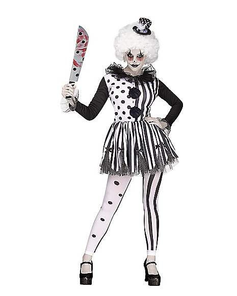 Adult Twisted Trickster Clown Costume - Spirithalloween.com Killer Clown Costume, Clown Fancy Dress, Clown Costume Women, Halloween Tights, Clown Dress, Clown Halloween Costumes, Killer Clown, Black Halloween Dress, Cute Clown