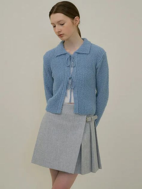 Tweed Pleats Skirt _ Gray Blue | W Concept Pleats Skirt, Warm Outfits, Gray Skirt, Knit Fashion, Mens Bottom, On The Side, Classic Design, Blue Grey, Korean Fashion