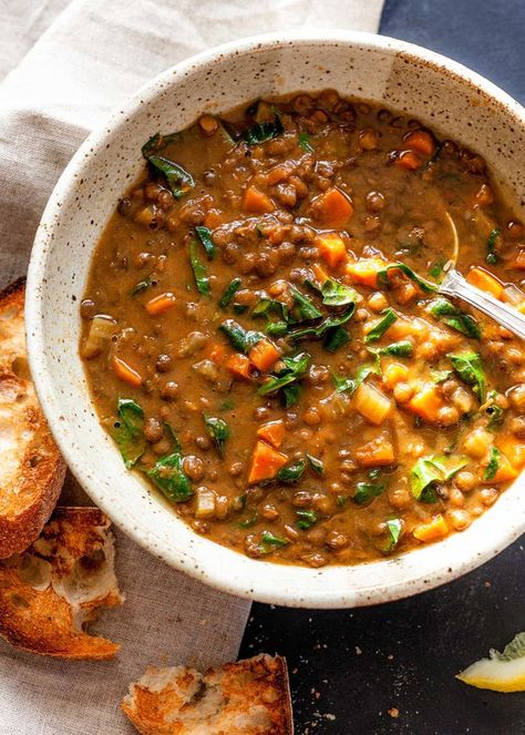 Beef And Lentil Soup, Beef And Lentil, Vegetable Lentil Soup, Vegetarian Lentil Soup, French Green Lentils, Tomatoes On Toast, Vegan Lentil Soup, French Lentils, Lentil Soup Recipes