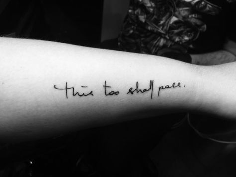 Just got this done. This too shall pass. Done at Damada in Heerhugowaard, the Netherlands : tattoo This Too Shall Pass Quote, Ferret Tattoo, Enough Tattoo, Tattoo Design Ideas, Modern Tattoos, Tattoo Script, Collar Bone Tattoo, This Too Shall Pass, Large Tattoos