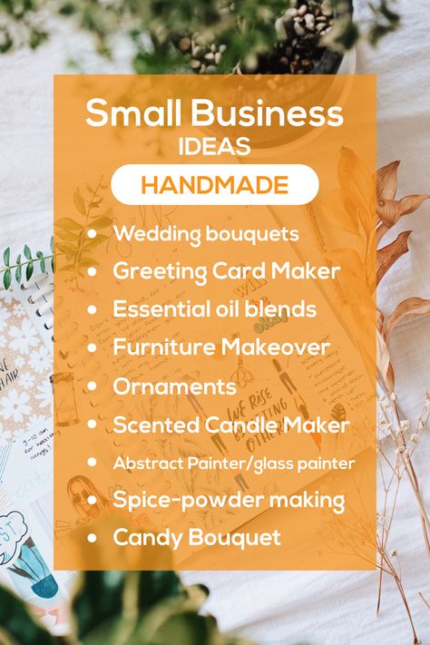 Small Startup Business Ideas, Items To Make And Sell, Craft Ideas To Sell Handmade, Unique Small Business Ideas, Small Business Ideas For Women, Business Ideas For Women Startups, Greeting Card Maker, Business Ideas For Women, Handmade Wedding Bouquet