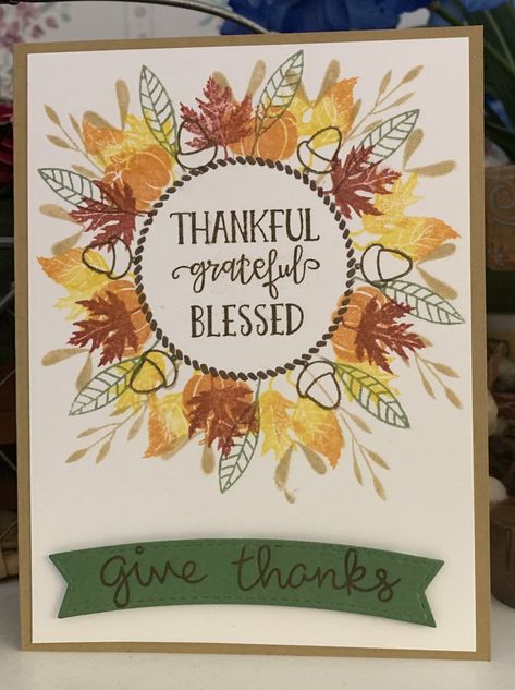 Grateful - Scrapbook.com Fall And Thanksgiving, Gina K, Autumn Wreath, Grateful Thankful Blessed, Thanksgiving Cards, Autumn Wreaths, Stamp Set, Wreath, Thanksgiving