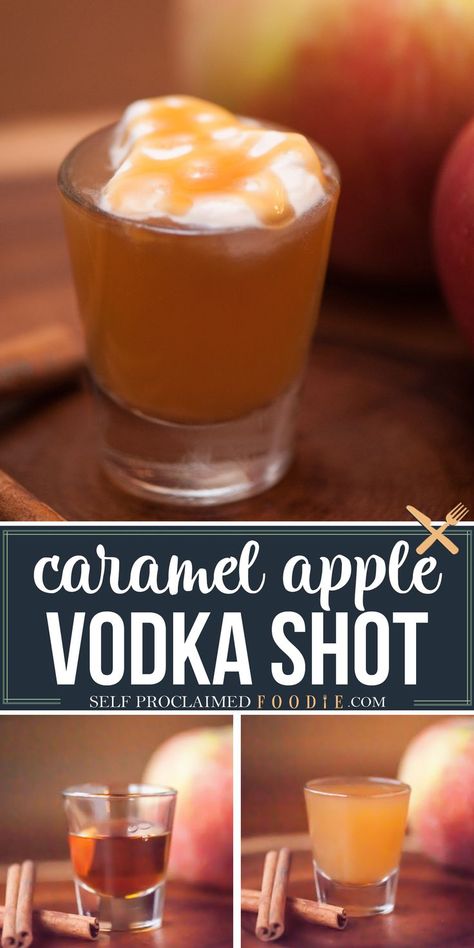 Caramel Apple Shots Alcohol, Apple Pie Shots Recipe, Vodka And Apple Cider, Apple Pie Drink Alcohol, Caramel Apple Shots, Apple Pie Shots, Apple Pie Drink, Recipe With Apple, Apple Shots