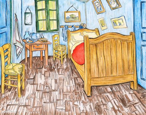 Bedroom in Arles (1888) by Vincent van Gogh adult coloring page | free image by rawpixel.com / manotang Van Gogh Coloring, Bedroom In Arles, House Colouring Pages, Free Illustration Images, Paintings Famous, Free Adult Coloring Pages, Famous Paintings, Cleveland Museum Of Art, Van Gogh Paintings