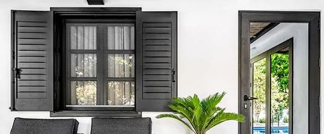 Full Height Shutters | Sienna Shutters Black Windows Wood Shutters, Single Shutter On Window, Best Shutters Uk, Shutters Design, Nicky Haslam Shutter Stripe, Window Shutters Uk, Shutter Designs, Interior Window, Interior Window Shutters