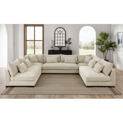 This modular sectional brings spare glam style to your living room. Fabric: Beige Corduroy | Brown Sectional - Latitude Run® Rayniya 147" Wide Reversible Modular Sofa & Chaise Corduroy in Brown, Size 33.0 H x 147.0 W x 108.0 D in | Wayfair U Sectional Sofa, Couches Living, Brown Sectional, Black Living Room, Living Room Design Inspiration, Sports Room, Sofa Chaise, Brown Living Room, Upholstered Sectional