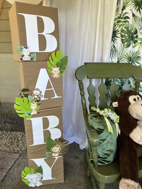 Diy Safari Decorations, Decoracion Baby Shower Safari, Baby Shower Ideas Safari, Baby Shower Monkey, Safari Baby Shower Boy, Baby Shower Safari, Baby Shower Safari Theme, Monkey Baby Shower, Baby Shower Deco