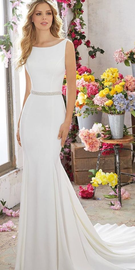 elegant bateau neck mermaid simple modest wedding dresses mori lee Wedding Dresses Elegant Classy, Mori Lee Wedding Dress, Dresses Images, Modest Wedding Dress, Simple Wedding Dresses, Classy Dresses, Trendy Wedding Dresses, Wedding Dress Pictures, White Wedding Dress