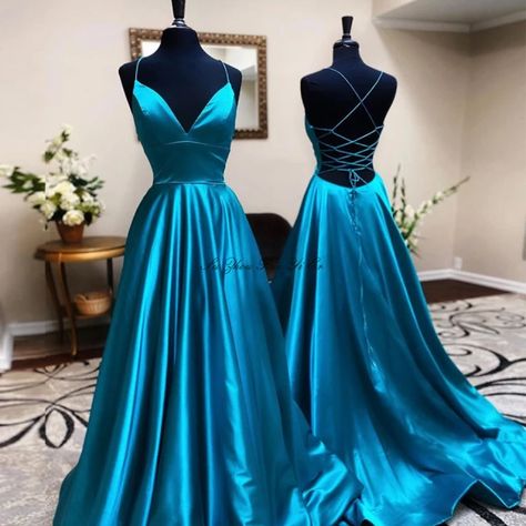 V-neck Shiny Evening Dresses Women 2022 Spaghetti Straps Formal Evening Gowns Lace-up Back Satin Vestidos De Fiesta De Noche _ - AliExpress Mobile Prom Dress Simple, Satin Long Prom Dress, Simple Evening Dress, Emerald Green Prom Dress, Satin Evening Gown, Prom Dresses Simple, Stunning Prom Dresses, Spaghetti Strap Prom Dress, V Neck Prom Dresses