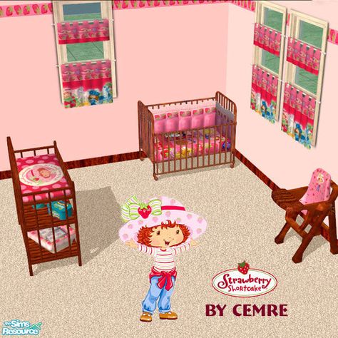 The Sims Resource - Strawberry Shortcake Toddler Room Set Sims 4 Strawberry Shortcake, Sims 4 Strawberry Shortcake Cc, Strawberry Shortcake Sims 4 Cc, Sims 4 Strawberry Cc, Sims 4 Cc Strawberry, Sims 4 Strawberry, Sims 4 Items, Crazy Cousins, Strawberry Outfit