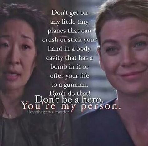 Don't be a hero! You are my person! Christina And Meredith, Greys Anatomy Quotes, Meredith And Christina, Greys Quotes, Anatomy Memes, Christina Yang, Quotes Movie, Grey Quotes, Greys Anatomy Memes