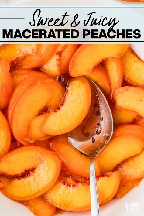 Macerated Peaches are made with just 3 ingredients and 10 minutes of prep time. It's a simple, fuss-free way to prepare and elevate fresh fruit to top shortcake, ice cream, cheesecake, or eat as is. August is peek peach season but you can make this with fresh peaches any time of the year. This easy recipe is naturally gluten free, dairy free, and made without alcohol. Peach Daiquiri Recipe, Ice Cream Cheesecake, Gluten Free Peach Cobbler, Gluten Free Quick Bread, Nectarine Recipes, Fresh Peach Recipes, Peach Bread, Cream Cheesecake, Peach Syrup