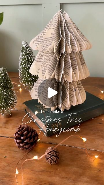 May on Instagram: "Always wanted to make a honeycomb Christmas tree 🎄🩷. Make sure you get the honeycomb glue patterns right for each fold. It’s so satisfying to see it unfold… I have to say it’s one of my favourite Christmas DIY.  Besides old books, you can even use wrapping paper or copy paper.   Don’t worry book lovers, I found this dull book about  law stuff. Not worth reading hehe 😝" Christmas Tree Folded Paper, Diy Honeycomb Christmas Tree, Old Book Christmas Tree, Folded Book Christmas Tree, Honeycomb Christmas Tree, Diy Honeycomb, Book Christmas Tree, Book Folding Patterns, Honeycomb Paper